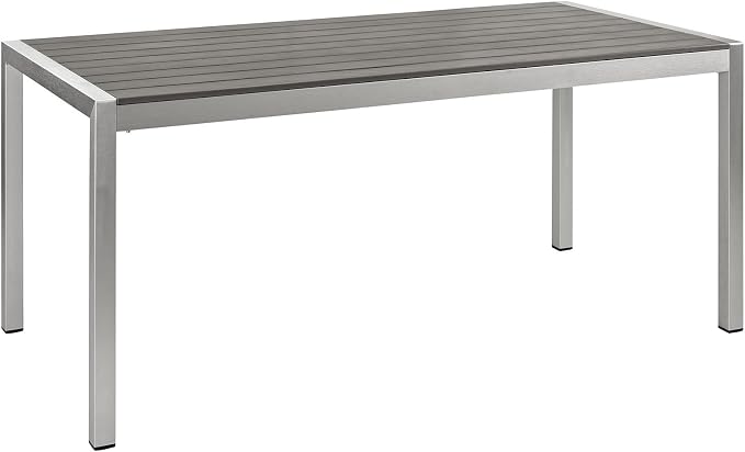 Modway Shore 7-Piece Aluminum Outdoor Patio Dining Table Set in Silver Black