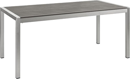 Modway Shore 7-Piece Aluminum Outdoor Patio Dining Table Set in Silver Black