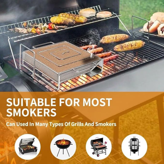 8 Inch Cold Smoke Generator for Smoker or BBQ Grill, Stainless Steel Pellet Smoker Tray for Wood Dust Hot and Cold Smoking, Ideal for Smoking Salmon, Cheese, Pork, Burn Time up to 6-7 Hours