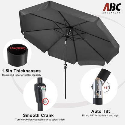 ABCCANOPY 10FT Patio Umbrella Outdoor Garden Table Umbrella Market Umbrella with Tilt Adjustment and Crank Lift System, 8 Ribs,12+Colors,Iron Gray