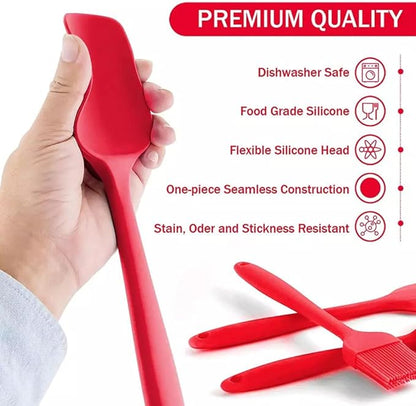 5-Piece Silicone Spatula Set with Egg Whisk & Basting Brush – Heat Resistant, Non-Stick, BPA-Free Kitchen Utensils for Cooking, Baking & Grilling – Dishwasher Safe – (Red, Black, Green, Pink) (Red)
