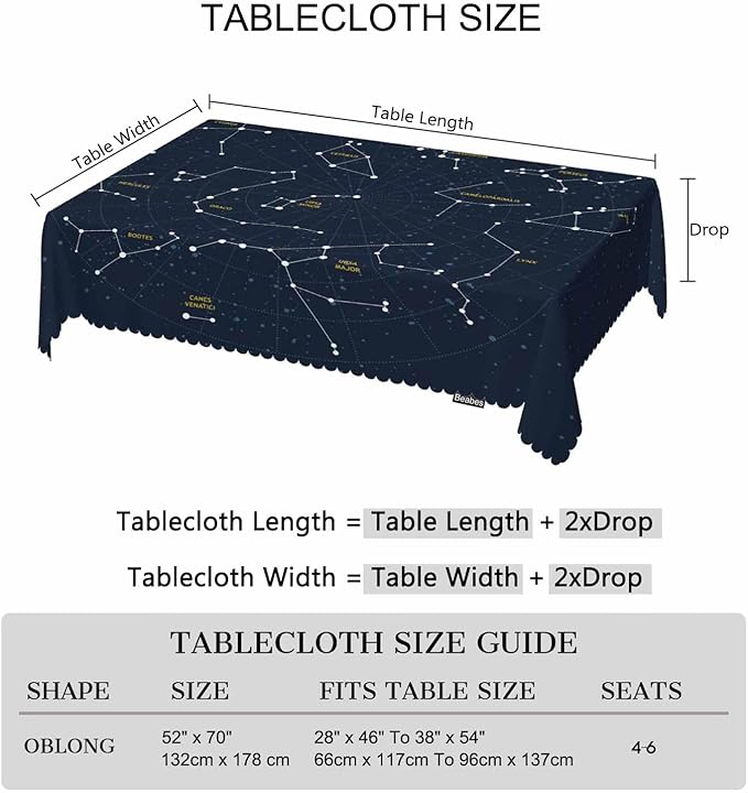 Sky Map Rectangle Tablecloth 52x70 Inch Cosmos Stars Constellations Galaxy Space Dining Table Cloth Table Cover for Home Kitchen Restaurant Party Buffet Picnic, 4-6 Seats