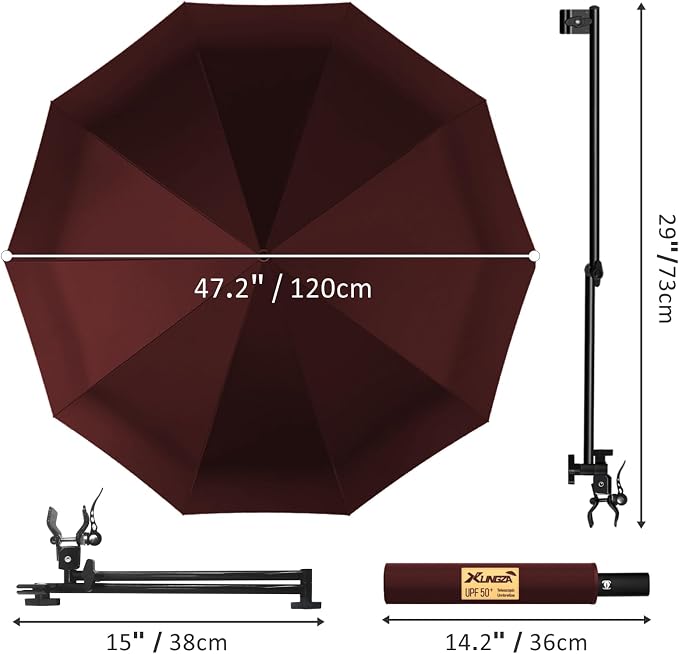 XLINGZA UPF 50+ Beach Umbrella with Adjustable Universal Clamp