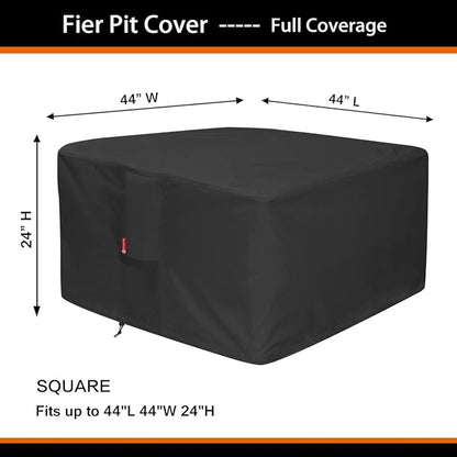 SheeChung Large 44'' Square Fire Pit Cover - Waterproof 600D Heavy Duty Square Patio Fire Pit Table Cover Black (44''L x 44''W x 24''H)-Fits 40",42",43",44"Firepit/Bowl Cover