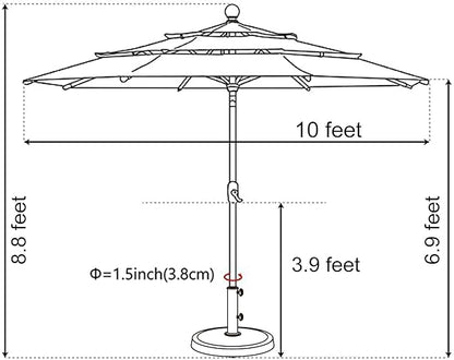 EliteShade USA 10-Year-Non-Fading 10ft 3-Tier Market Patio Umbrella, Commercial Grade Outdoor Table Umbrella with Crank Open, Windproof & UPF 50+ UV Protection, Heavy Duty Ventilation for Garden, Deck, Pool, Backyard, Beach & Bistro, Antique Beige