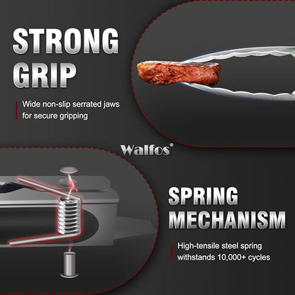 Walfos 17 Inch Extra Long Grill Tongs, Ultimate Stainless Steel BBQ Tongs for Grilling, Cooking, BBQ/Barbecue, Buffet and Turning Food