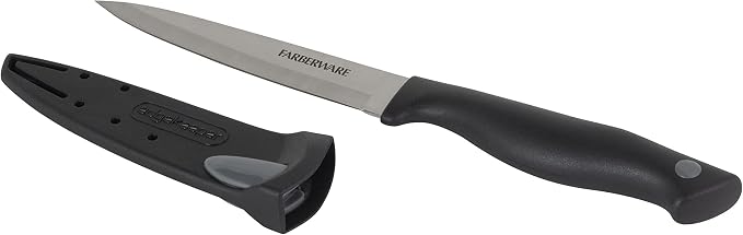 Farberware 4.5 Inch Utility Knife with EdgeKeeper Self-Sharpening Sheath, High-Carbon Stainless Steel Blade, Ergonomic Handle for Slicing, Dicing, and Mincing Fruits and Vegetables