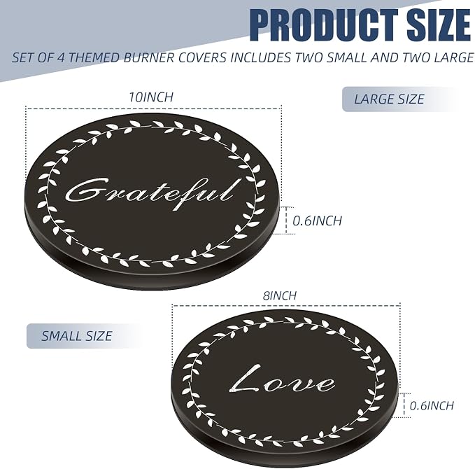 Stylish Burner Covers Set of 4 for Range Accessories, Gratitudes Chalkboard Metal Stove Burner Cover for Expanding Counter Space Stovetop Decor, Burner Covers for Electric Stove