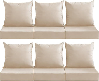 Outdoor Deep Seat Cushion Set, 24x24 Inch, Beige, Set of 6 | Water-Resistant, Fade-Resistant, Removable Cover, For Patio Chair & Sofa&Furniture