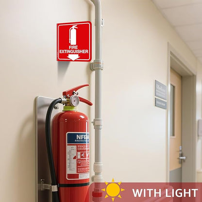 T&R Fire Extinguisher Sign, Fire Extinguisher with Down Arrow - 4 Pack - 6 x 6 Inches Glow-In-The-Dark Acrylic, 2 pre-drilled holes, Includes Matching Screws, Use for Home Office/Business