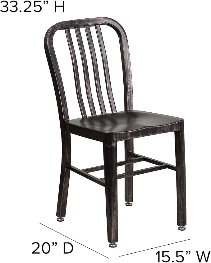Flash Furniture Commercial Grade Black-Antique Gold Metal Indoor-Outdoor Chair