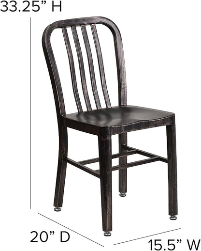 Flash Furniture Commercial Grade Black-Antique Gold Metal Indoor-Outdoor Chair