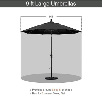 California Umbrella 9' Round Aluminum Market Umbrella, Crank Lift, Collar Tilt, White Pole, Black Olefin