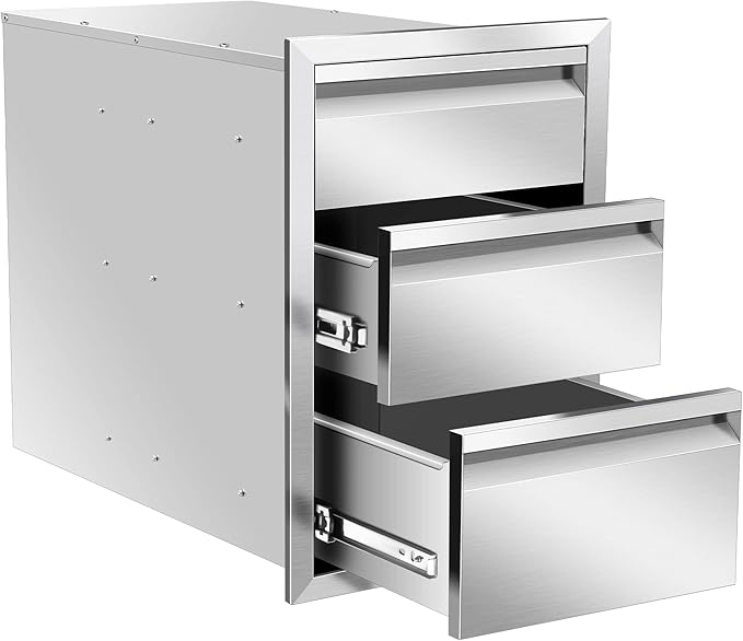 Outdoor Kitchen Access Drawer 16 x 21 x 23 inch Flush Mount BBQ Triple Layer Drawer, Durable Stainless Steel for BBQ Island Patio