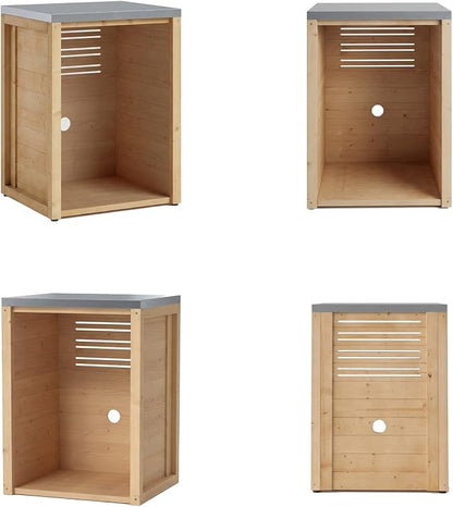 MOUMON Outdoor Mini Fridge Cabinet with Stainless Steel Countertop, 24” Solid Cedar Patio Refrigerator Stand, Oak 27.6”W x 23.6”D x 37.4”H