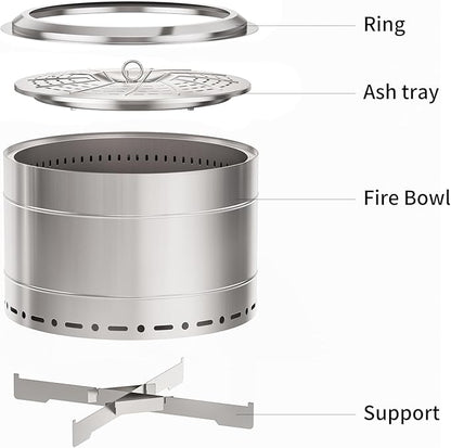 Panovue 22 inch Smokeless Fire Pit with Carry Bag, Stainless Steel Outdoor Smokeless Firepit, Wood Burning Fire Pits for Camping, Bonfire,Low Smoke Firepit for Outside(Silver)