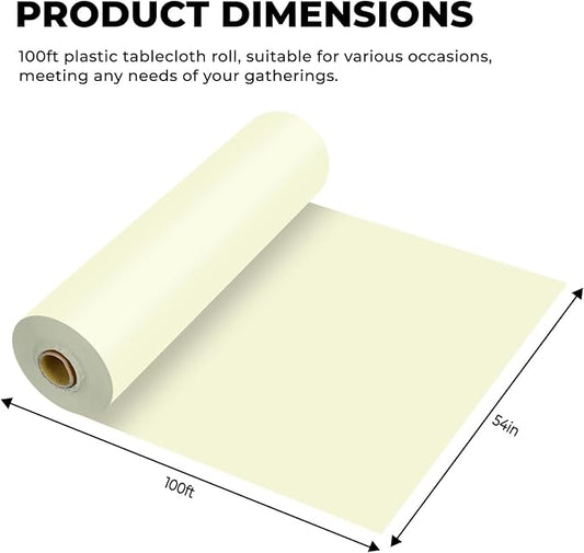 54 Inch X 100 Feet Plastic Table Cover Roll Premium Disposable Plastic Tablecloth for All Type/Shape Tables | Picnic, Party, Banquet, Birthdays, Weddings (Beige, 54 Inch X 100 Feet)