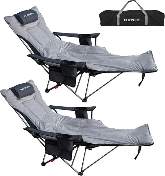 Reclining Camping Chair with Removable Footrest Lounge Chair with Headrest, Cotton Cushion, Portable Adjustable Folding Chairs