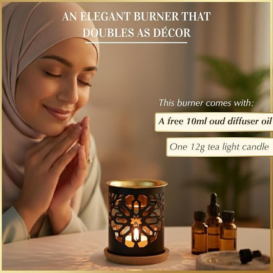 Oil Burner by Dukhni | Candle Diffuser & Free Oud Oil, Essential Oil Burner | Use for Fragrance Oil & Diffuser Oils | Home Aromatherapy, Stress Relief, Meditation, Massage & Islamic Gift for Women & Men