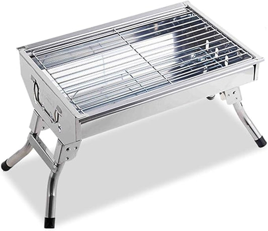 BBQ Grill,Outdoor Portable Foldable Charcoal Grill, Small Stainless Steel Barbecue Grill For Household Gathering, No Assembly Required, Suitable For 3-6 People ( Color : Silver , Size : 40*27*26.5cm )