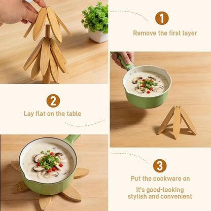 DecBeLiv Foldable Tree Trivet Wooden Hot Plate Holder, Bamboo Trivet for Hot Dishes, Heat-Resistant Pot Holder Tree for BBQ, Picnic, Outdoor Dining & Kitchen Decor
