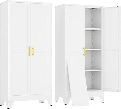 erosoei 61" H Metal Garage Storage Cabinet, Metal Pantry Cabinet with 2 Doors, Locker Steel Cabinet with 3 Adjustable Shelves, Freestanding Cupboard for Garage,Office,Home,Gym,School