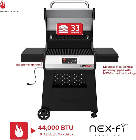Neevo Smart Propane Grill 44,000 BTU, 2-Burner Outdoor BBQ, Electronic Control, 714 Sq In Cooking Space, Cast Iron Grates, App Connected – 720-1054