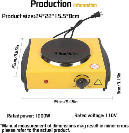 Countertop Burner - Compact and Portable Electric Hot Plate Stove, Temperature Controls, 1000/2000 Watts Coiled/Cast Single/Double Burner (Yellow, Cast Single)