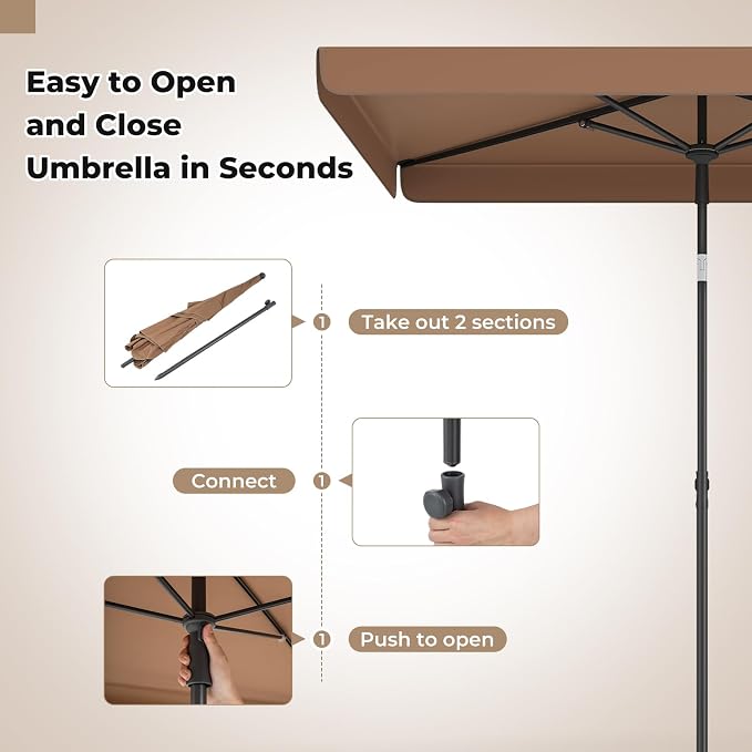 Tangkula 6.5 x 4.3 FT Rectangular Patio Umbrella, Portable Outdoor Market Table Umbrella with Push Button Tilt for Balcony Garden Backyard Deck Pool (Tan)