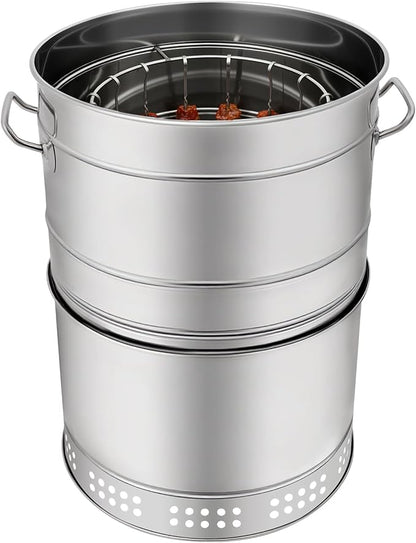 Portable Charcoal Grills, Smokeless Charcoal Barrel Grill, Stainless Steel Charcoal BBQ Grill, 360° Rotation Outdoor Cooking for Camping, Picnics, Parties, Beaches (50 Skewers)
