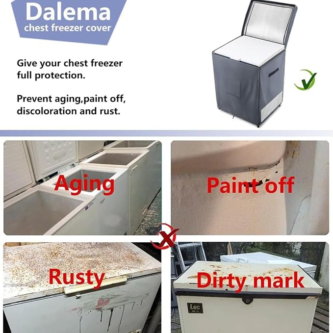 Outdoor Refrigerator Cover Heavy Duty Waterproof Polyester Freezer Cover with Top Zipper Grey Fits 29.5 X 29.1 X 22.4 Inch for Patio and Outdoor Kitchens
