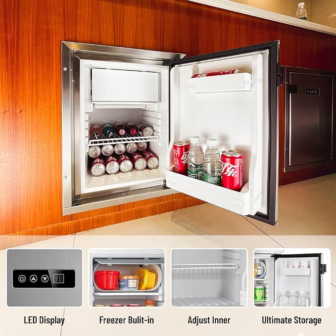 12 Volt RV Refrigerator Built-in Fridge Compressor Refrigerator Mini Fridge with Freezer for Apartment Office Boat Yacht RV Caravan (Silver Stainless Steels, 40L)