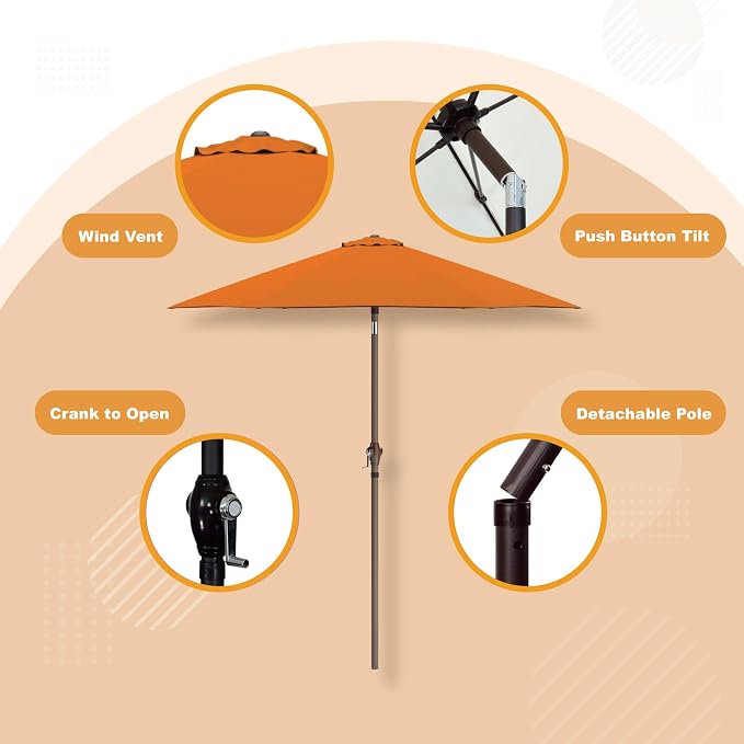 Sunline 7.5 ft Patio Umbrella with Crank & Push Button Tilt, Outdoor Market Umbrella with UV Protection & Wind Vent and Fiberglass Ribs, Metal Frame for Deck, Pool & Table, Tuscan
