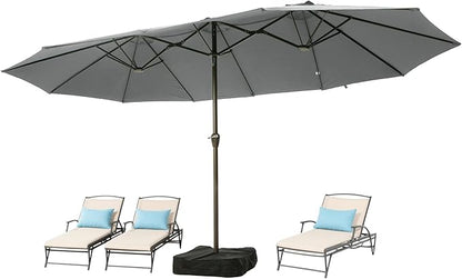 Ayge 15FT Patio Umbrella with Base,Large Outdoor Double-Sided Rectangle Umbrella with Crank Handle, Market Umbrella for Poolside Garden Deck Backyard Beach Pools,Light Gray