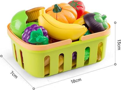 120Pcs Mini Play Kitchen Accessories, Kids Pretend Cooking Playset with Desserts, Cuttable Veggies & BBQ & Storage Basket, Educational Role-Play Gift for Toddlers, Child, Green