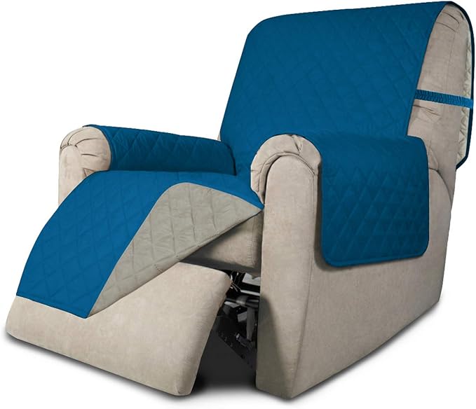 Easy-Going Reversible Couch Cover, Recliner 19 in, Peacockblue/Beige | Machine Washable Slipcover For Dogs, Water Resistant Furniture Mat For Living Room, Non-Slip Sofa Cover, Pet Friendly