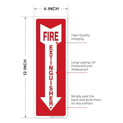 (6 Pack) Fire Extinguisher Sign 4 X 12" 4 Mil Sleek Vinyl Decal Stickers Weather Resistant Long Lasting UV Protected and Waterproof Made in USA