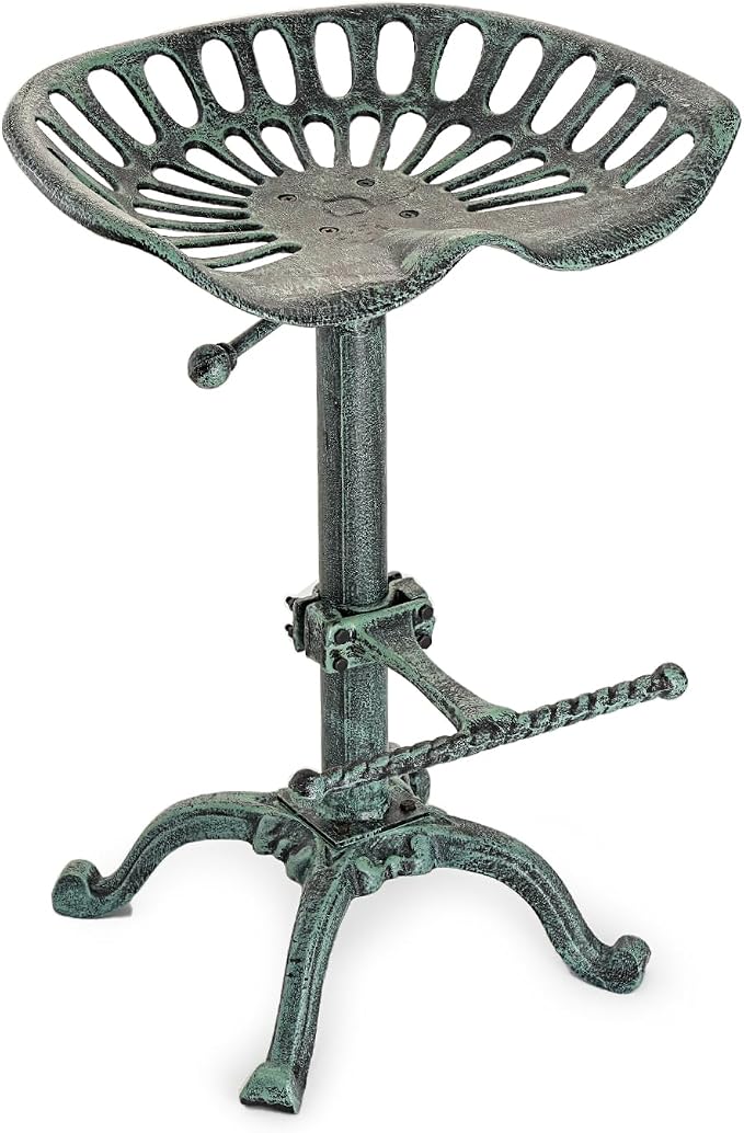 Sungmor 26-32 Inch Adjustable Cast Iron Swivel Bar Stool - Antique Green | Vintage Industrial Barstool with Ergonomic Seat & Footrest for Home Bar Bistro Counter Height Dining Decor Accent