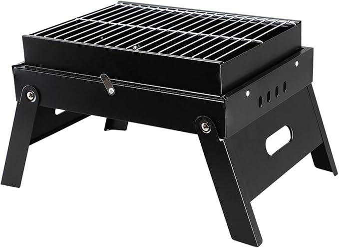 Portable Charcoal Barbecue Grill, Mini Stainless Steel Compact Grill for Travel, Outdoor Cooking and BBQ, Camping Grill Picnic Patio Backyard