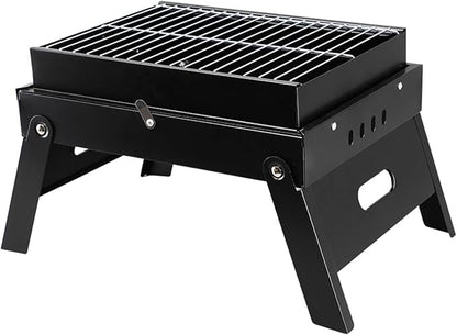 Portable Charcoal Barbecue Grill, Mini Stainless Steel Compact Grill for Travel, Outdoor Cooking and BBQ, Camping Grill Picnic Patio Backyard