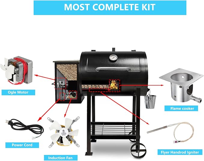 Subody Cldkz Complete Replacement Parts Kit for Pit Boss and Traeger, Auger Motor, Grill Induction Fan, Fire Burn Pot with Screws, Hot Rod Ignitor with Fuse, for Traeger, Pit Boss Wood Pellet Grills
