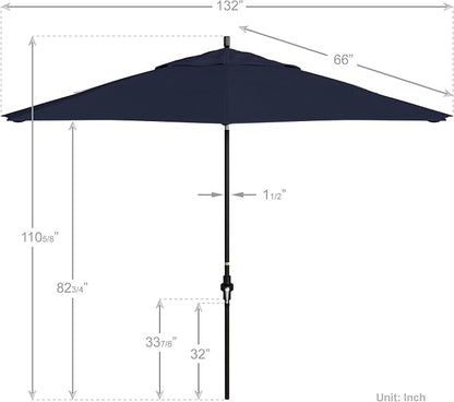 California Umbrella 11Ft Premium Patio Umbrella, Hand-Crank, Tilt-Collar, Bronze Frame, Solution Dyed Navy Fabric
