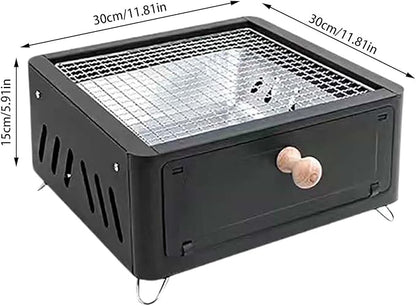 Desktop Charcoal Grill for Picnic, Portable Charcoal BBQ Grill Stove – Iron Hibachi Barbecue Grills, Tea Making Stove Set Tabletop Small Barbecue Grill for Outdoor (Black)