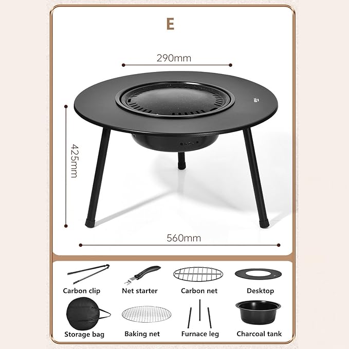 Outdoor Charcoal BBQ Grill Portable Charcoal Barbecue Grill with A Variety of Grilling Accessories Perfect for Outdoor Cooking & Grilling, BBQ, Patios with Carry Bag(E)