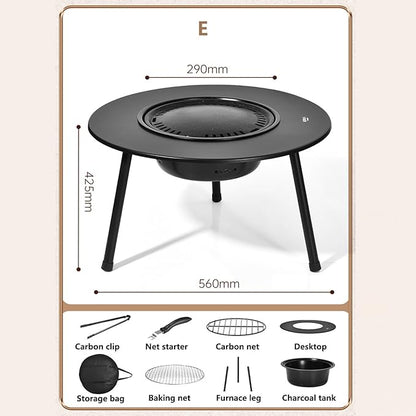 Outdoor Charcoal BBQ Grill Portable Charcoal Barbecue Grill with A Variety of Grilling Accessories Perfect for Outdoor Cooking & Grilling, BBQ, Patios with Carry Bag(E)