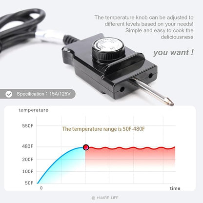 Adjustable Thermostat Control Power Cord for Electric Smoker&Grill, 1 Pack | Suitable for Masterbuilt, Royal Gourmet and most electric smokers as direct replacement control accessory.