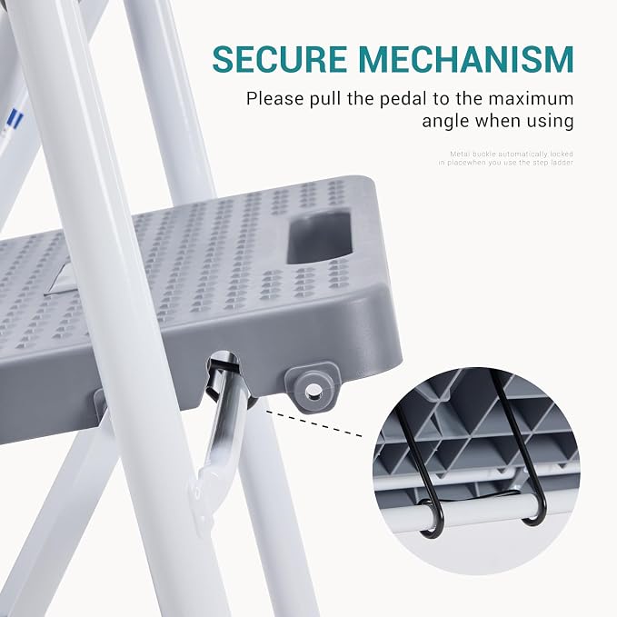 OLIXIS 3 Step Ladder, 880lbs Heavy Duty Step Stool with Anti-Slip Pedal | Portable Stepping Stool with Sturdy Ladder & Comfortable Handrail, for Kitchen, Garage & Outdoor Use, Grey
