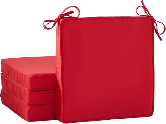Indoor/Outdoor Chair Pads in Sunbrella Fabric – 17''x17'' Patio Seat Cushions with Foam Insert, Removable Reversible Cover & Ties for Patio Dining Chairs – Set of 2 or 4, Canvas Jockey Red