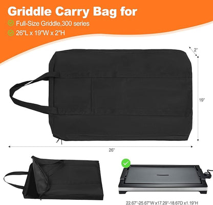 Waterproof Griddle Storage Bag for 300 Series & Flat Top Griddle, Durable Grill Protective Cover Bag for Outdoor & Indoor, Easy to Use, 26" L x 19" W x 2" H, Black