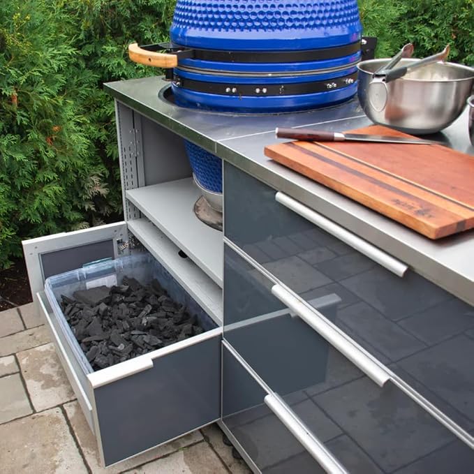 Blue Sky Outdoor Living, OKC3024GKDG, 30-Inch Kamado Grill Cabinet, Heavy-Duty Slate Gray Galvanized Steel Outdoor Kitchen Base, Weather-Resistant Storage